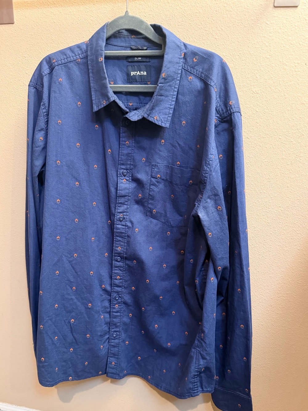 PrAna Organic Cotton Long Sleeve Button Down Long Sleeve Shirt SZ XL Slim Fit